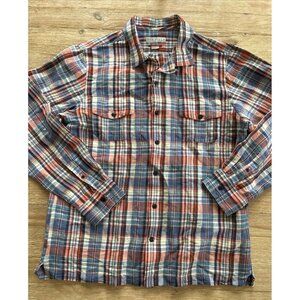 THE FIELD Shirt Mens XL Linen Cotton Blend Long Sleeve Straight Hem Loop Collar